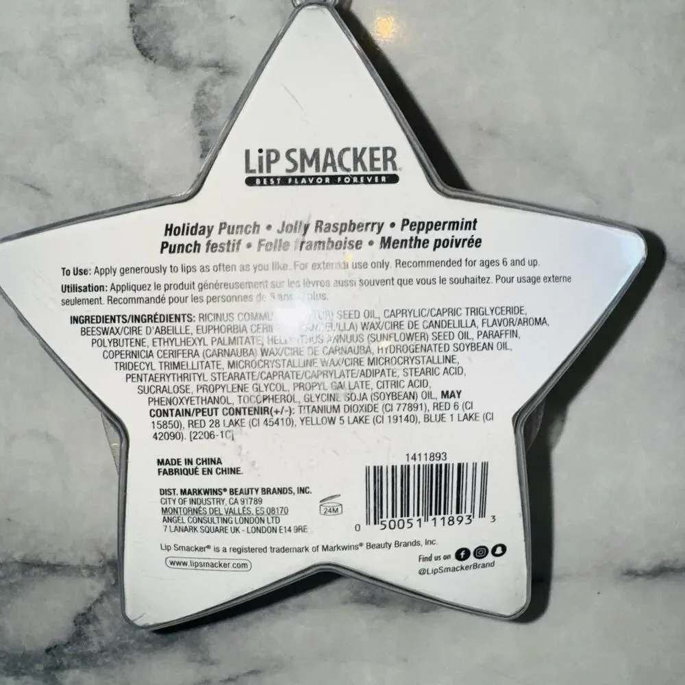 NEW Lipsmackers 3 Holiday‎ Lip Balms Punch Jolly Raspberry Peppermint Ornament